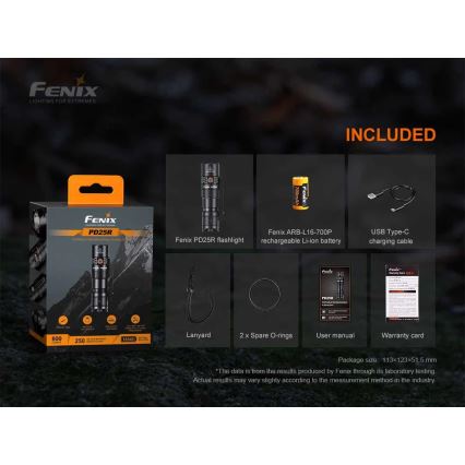 Fenix PD25R - LED Laetav taskulamp LED/USB/1xCR123A IP68 800 lm 70 h 700 mAh