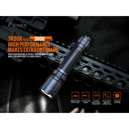 Fenix TK20RV20 - LED Taktikaline taaslaetav taskulamp LED/USB IP68 3000 lm 48 h
