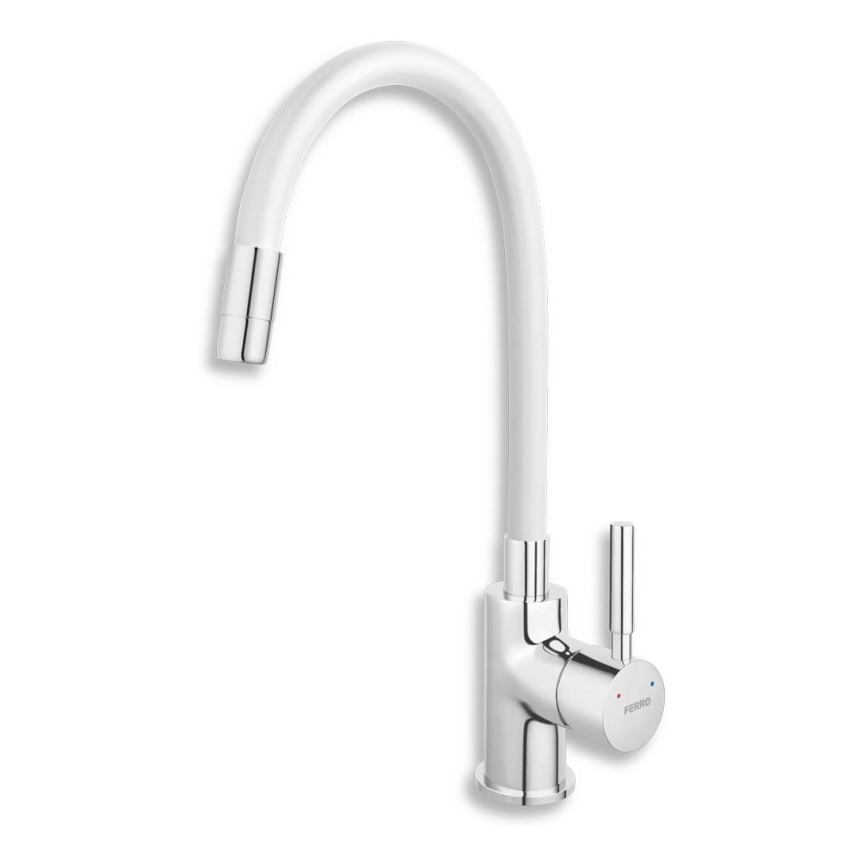 FERRO - Valamu kraan paindliku varrega läikiv kroom/valge