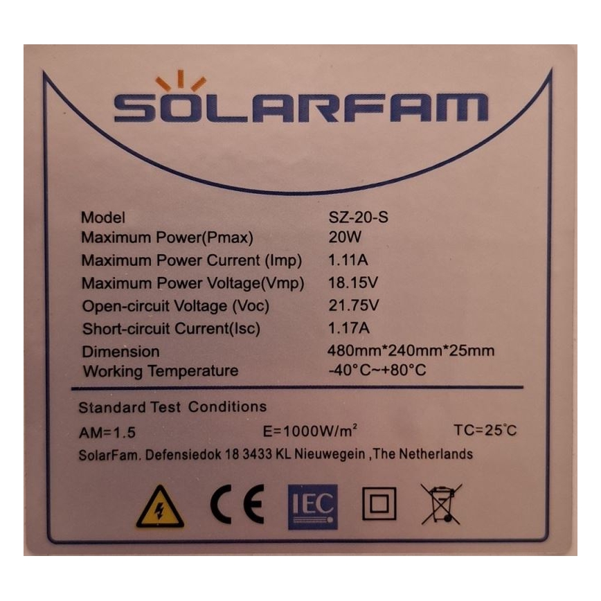 Fotogalvaaniline päikesepaneel 20W/12V