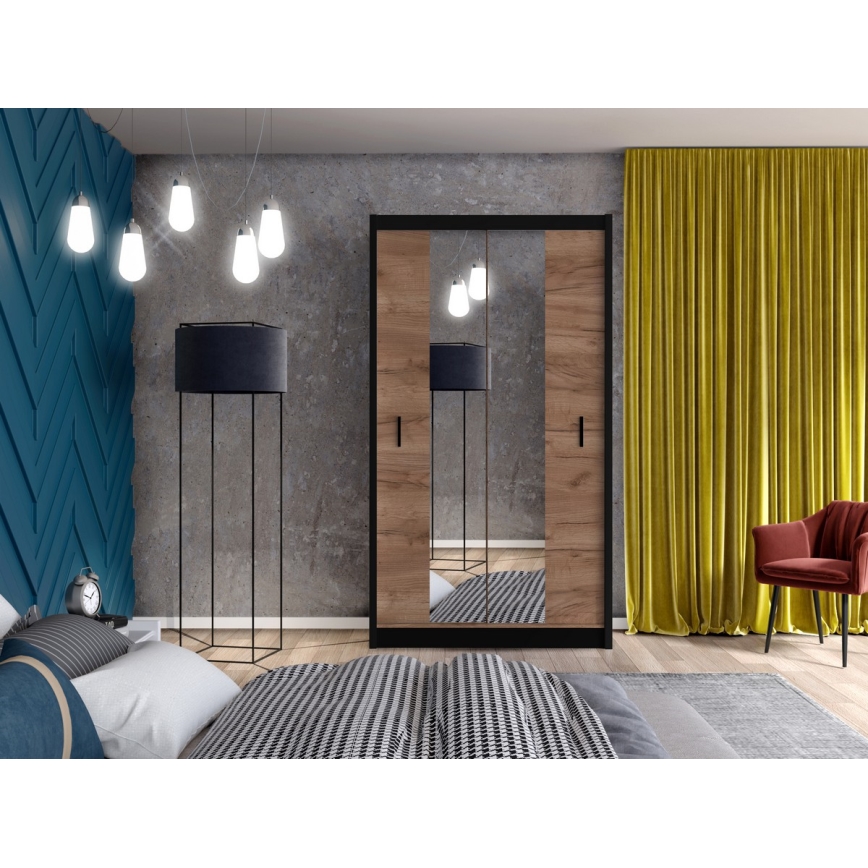 Garderoob koos peegliga MIRO 120x215 cm tamm craft/must