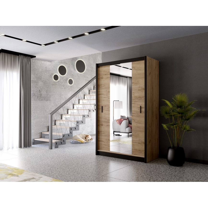 Garderoob koos peegliga MIRO 150x215 cm tamm craft/must