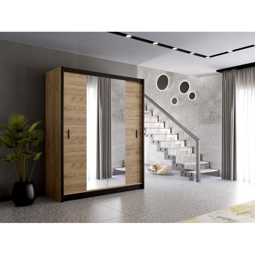 Garderoob koos peegliga MIRO 203x215 cm tamm craft/must