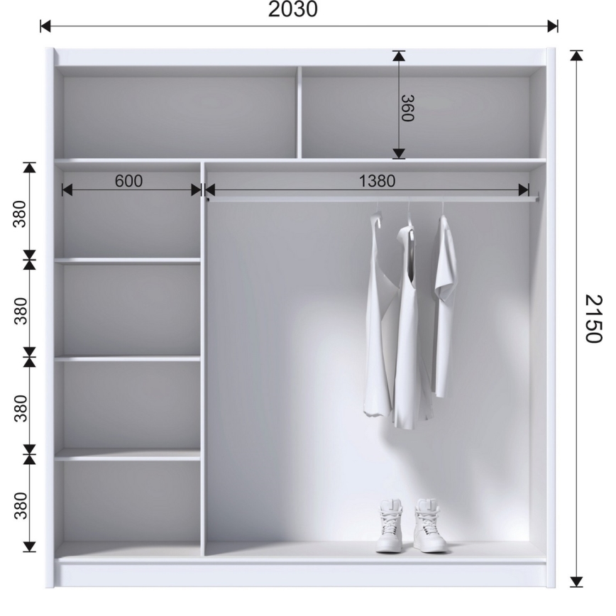 Garderoob koos peegliga MIRO 203x215 cm tamm craft/must