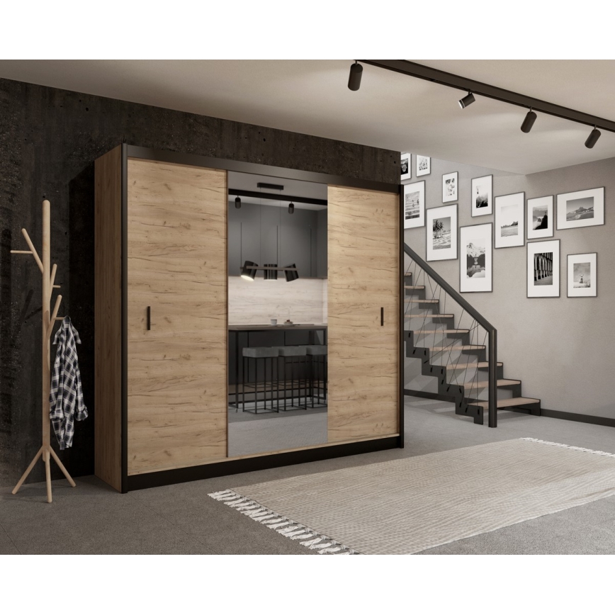 Garderoob koos peegliga MIRO 250x215 cm tamm craft/must
