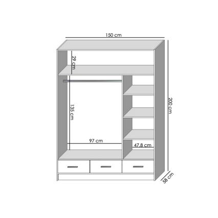 Garderoob koos peegliga SANNA 150x215 cm valge