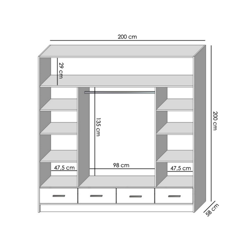 Garderoob koos peegliga SANNA 200x215 cm valge