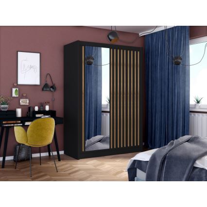 Garderoob koos peegliga SANTINO 150x215 cm must/tamm craft