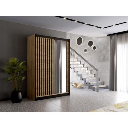 Garderoob koos peegliga SANTINO 150x215 cm tamm craft/must