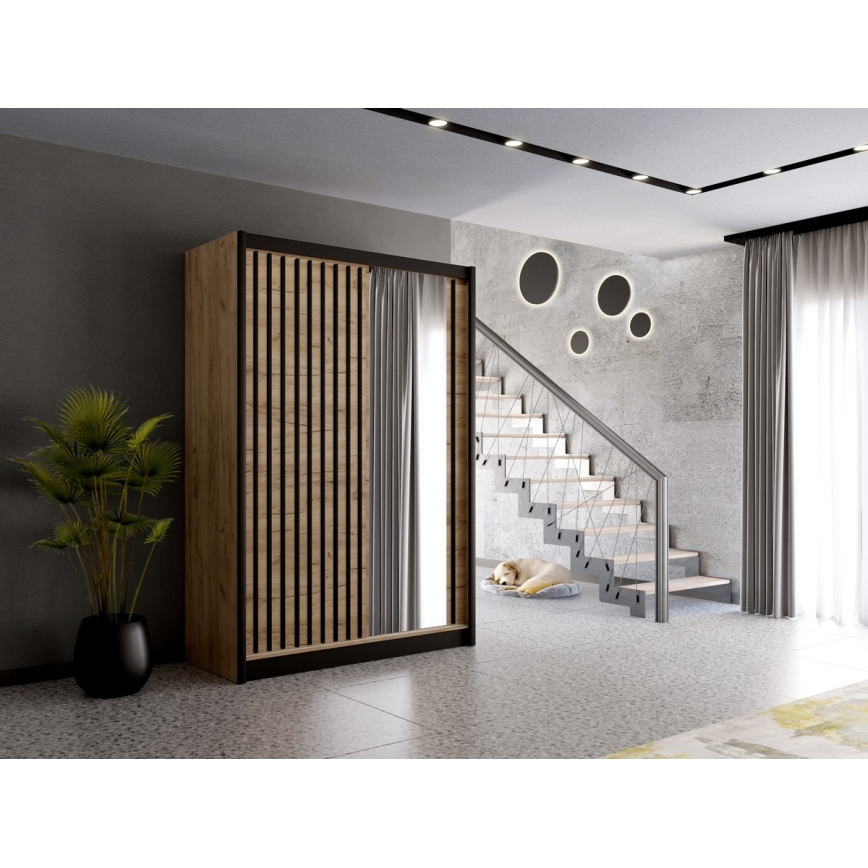 Garderoob koos peegliga SANTINO 150x215 cm tamm craft/must