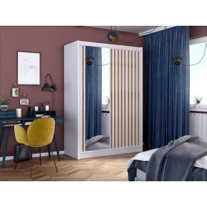 Garderoob koos peegliga SANTINO 150x215 cm valge/tamm craft