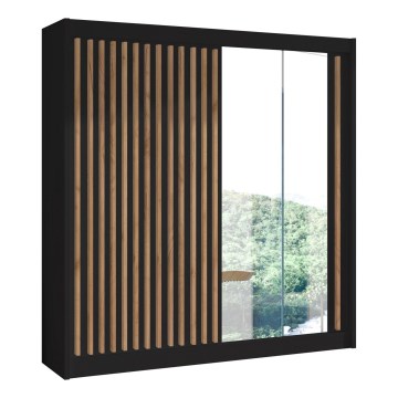Garderoob koos peegliga SANTINO 203x215 cm must/tamm craft
