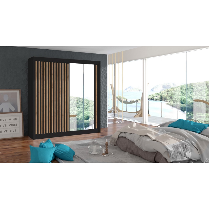 Garderoob koos peegliga SANTINO 203x215 cm must/tamm craft