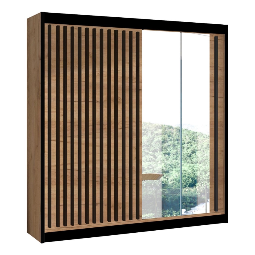 Garderoob koos peegliga SANTINO 203x215 cm tamm craft/must
