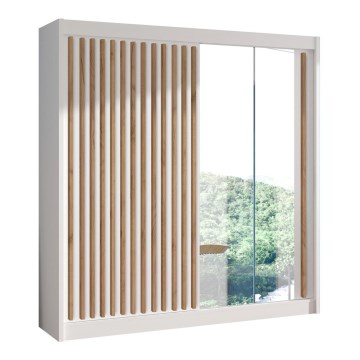 Garderoob koos peegliga SANTINO 203x215 cm valge/tamm craft