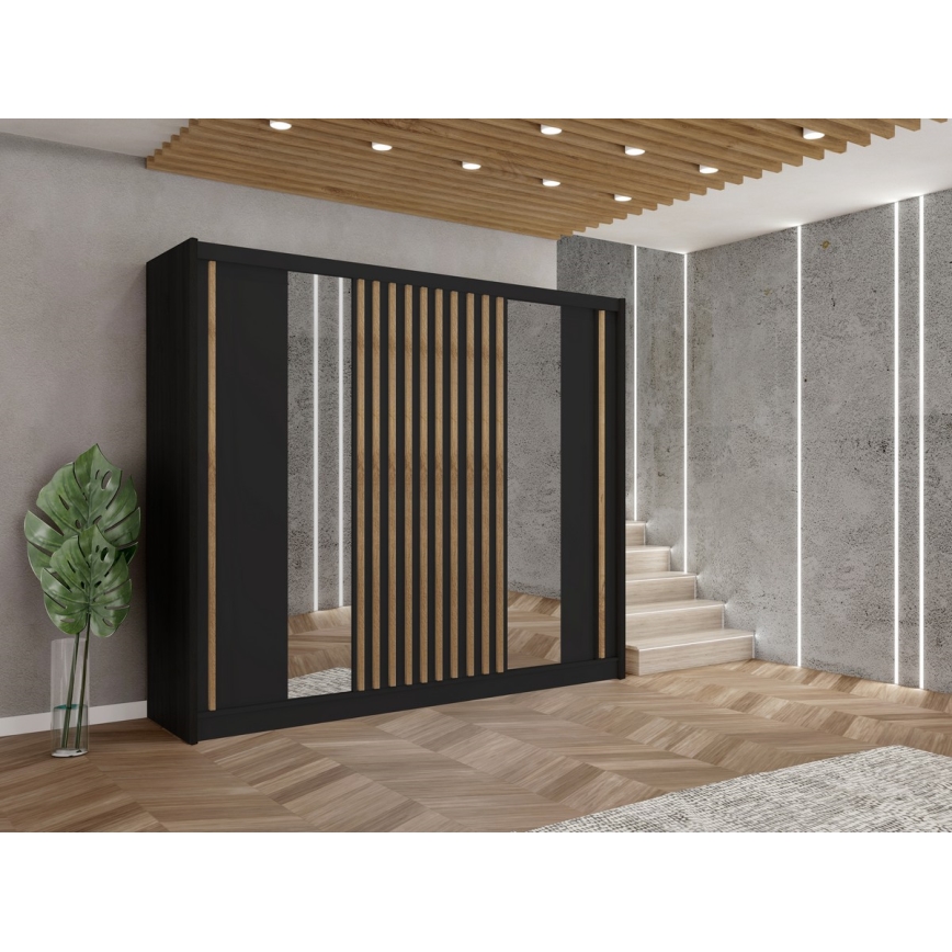 Garderoob koos peegliga SANTINO 250x215 cm must/tamm craft