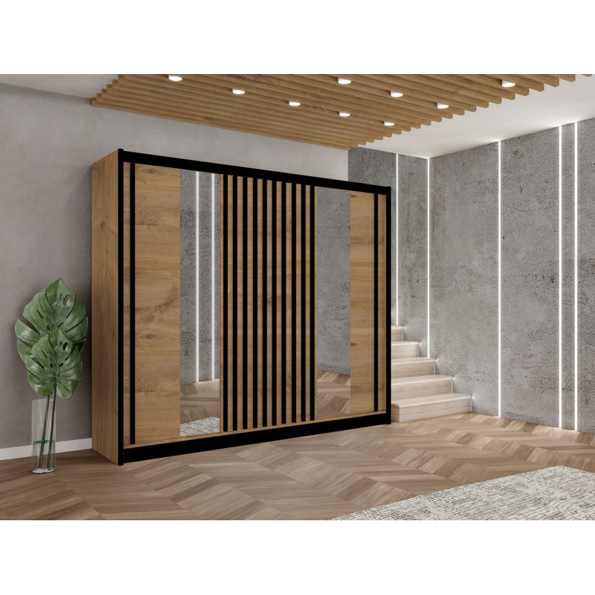 Garderoob koos peegliga SANTINO 250x215 cm tamm craft/must
