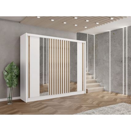 Garderoob koos peegliga SANTINO 250x215 cm valge/tamm craft