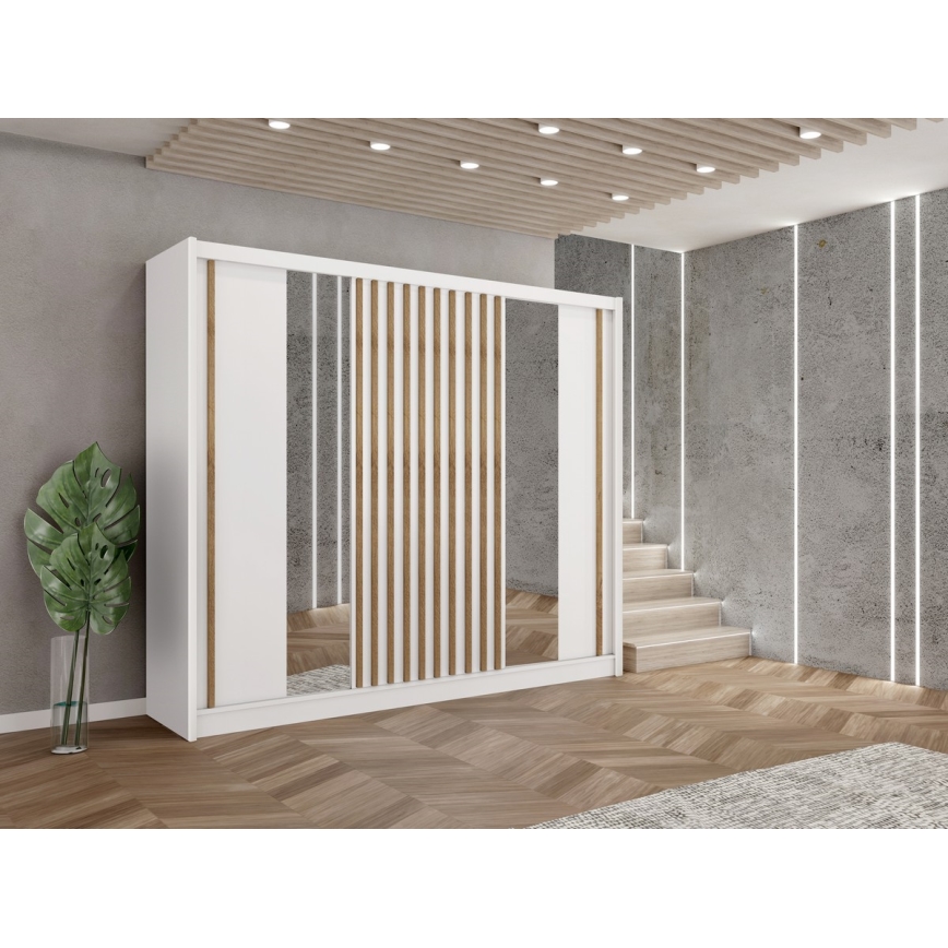 Garderoob koos peegliga SANTINO 250x215 cm valge/tamm craft