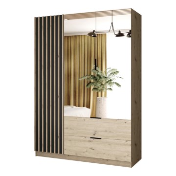Garderoob koos peegliga VISTA 150x215 cm tamm artisan/grafiit
