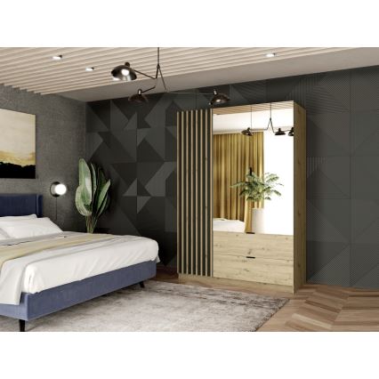 Garderoob koos peegliga VISTA 150x215 cm tamm artisan/grafiit