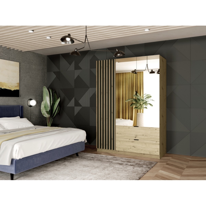 Garderoob koos peegliga VISTA 150x215 cm tamm artisan/grafiit