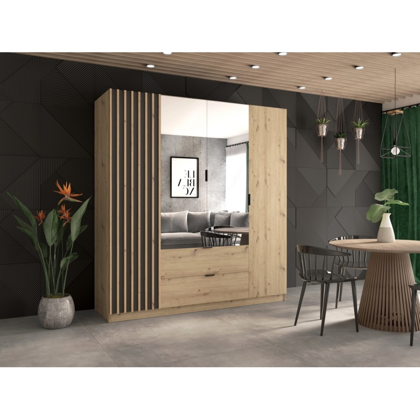 Garderoob koos peegliga VISTA 200x215 cm tamm artisan/grafiit