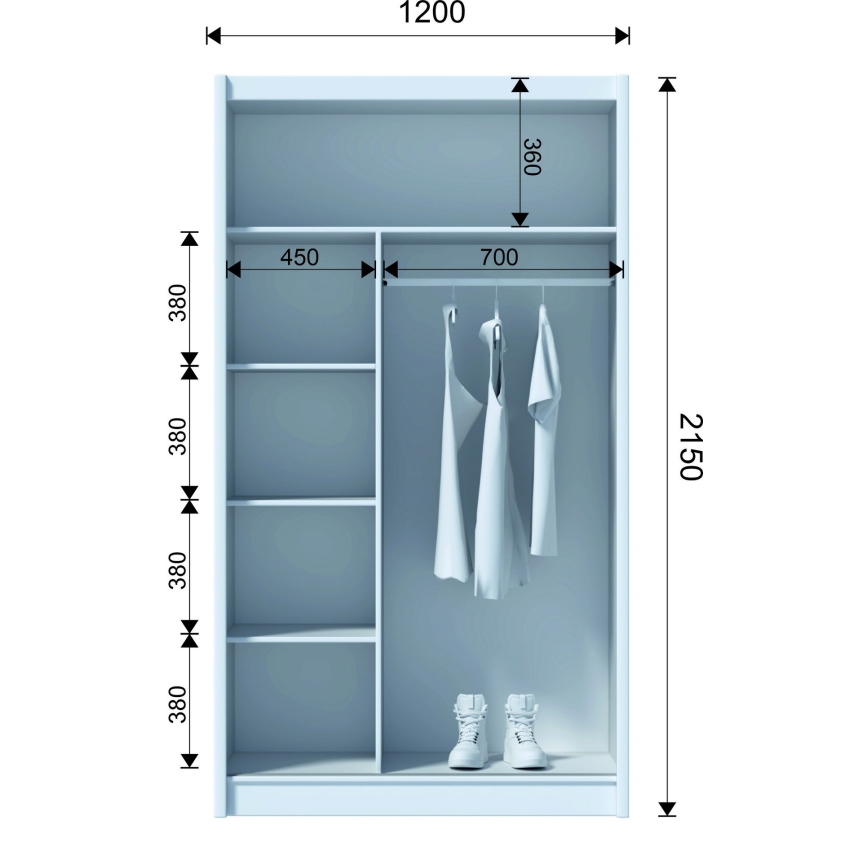 Garderoob SABRINA 120x215 cm valge