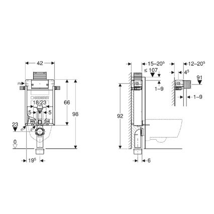 Geberit 110.010.00.1 - Seinasisene moodul riputatava WC jaoks Kombifix 98 cm