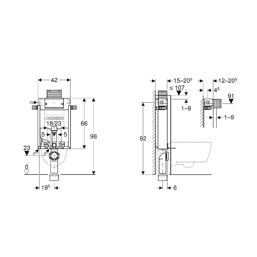 Geberit 110.010.00.1 - Seinasisene moodul riputatava WC jaoks Kombifix 98 cm