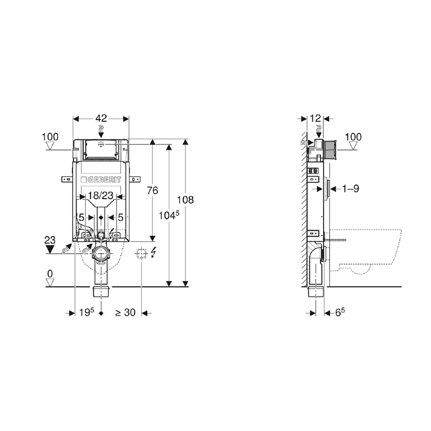 Geberit 110.302.00.5 - Seina sisse paigaldatav Kombifix-moodul 108 cm riputatava WC jaoks