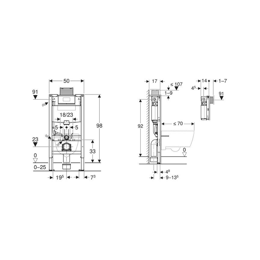 Geberit 111.030.00.2 - Duofix 98 cm seinasisene paigaldusmoodul seinakinnitusega WC jaoks