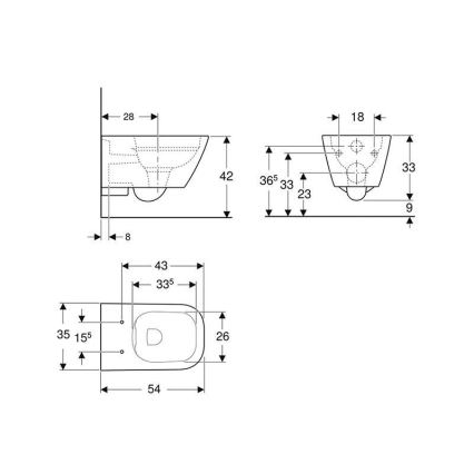 Geberit 500.208.01.1 - Seinale riputatav WC Rimfree Smyle Square keraamika/valge