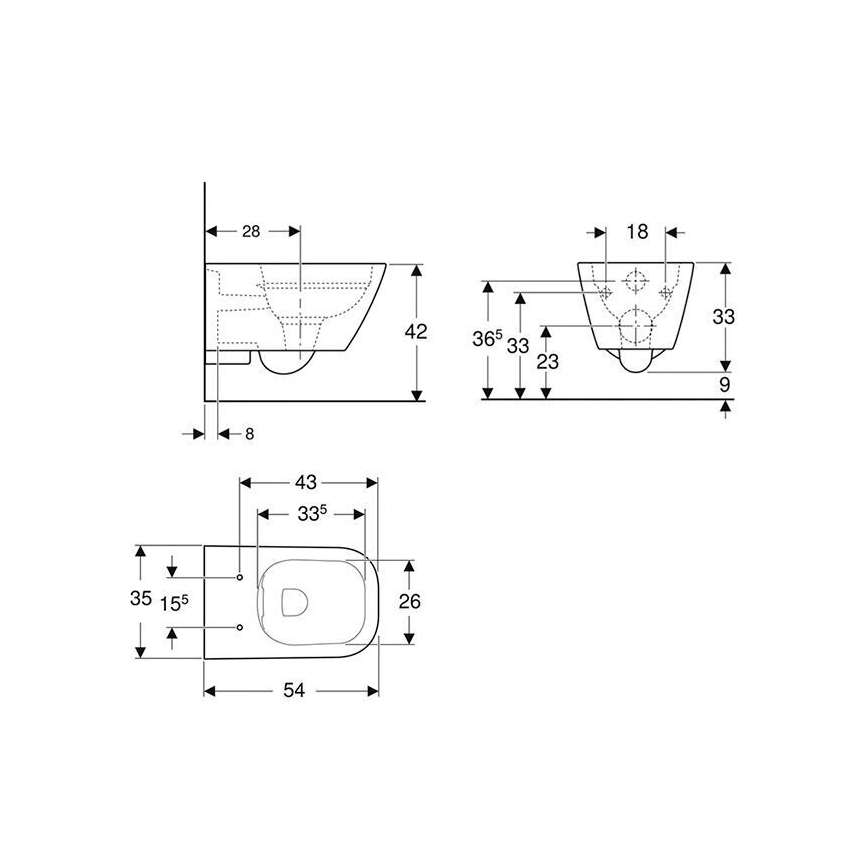 Geberit 500.208.01.1 - Seinale riputatav WC Rimfree Smyle Square keraamika/valge