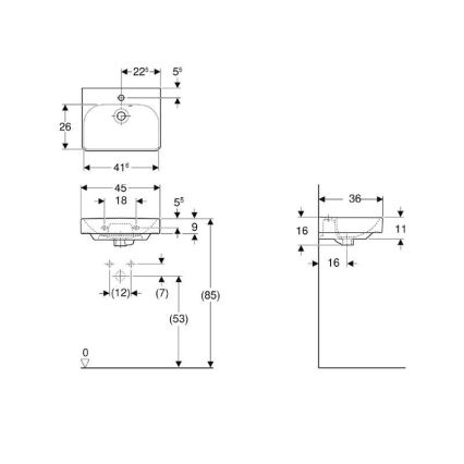 Geberit 500.222.01.1 - Seinale paigaldatav valamu Smyle Square 45x36 cm keraamiline/valge