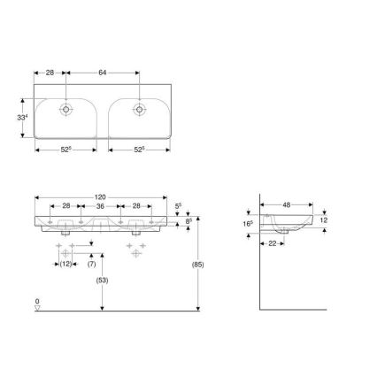 Geberit 500.224.01.1 - Seinale kinnitatav topeltvalamu Smyle Square 120x48 cm keraamika/valge
