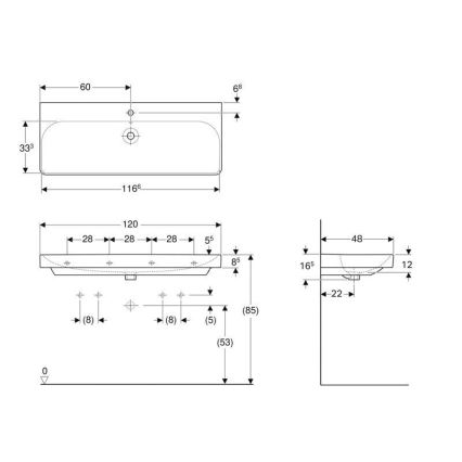 Geberit 500.226.01.1 - Seinapealne valamu Smyle Square 120x48 cm keraamiline/valge
