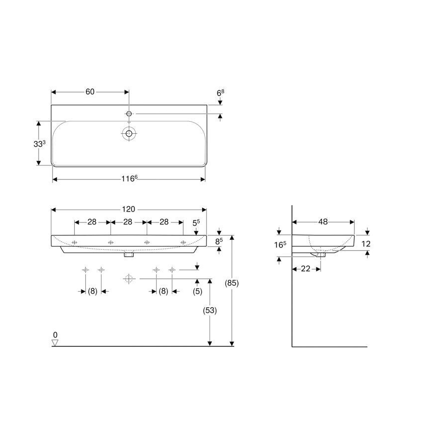 Geberit 500.226.01.1 - Seinapealne valamu Smyle Square 120x48 cm keraamiline/valge