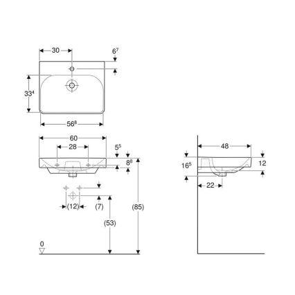 Geberit 500.229.01.1 - Seinale paigaldatav valamu Smyle Square 60x48 cm keraamika/valge