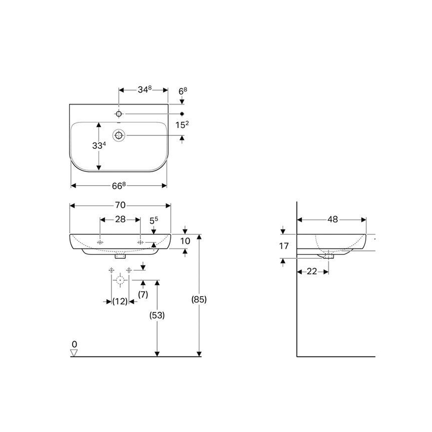Geberit 500.248.01.1 - Seinale paigaldatav valamu Smyle 70x48 cm keraamika/valge