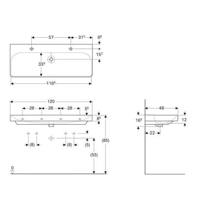 Geberit 500.253.01.1 - Seinakinnitusega topeltvalamu Smyle Square 120x48 cm keraamika/valge