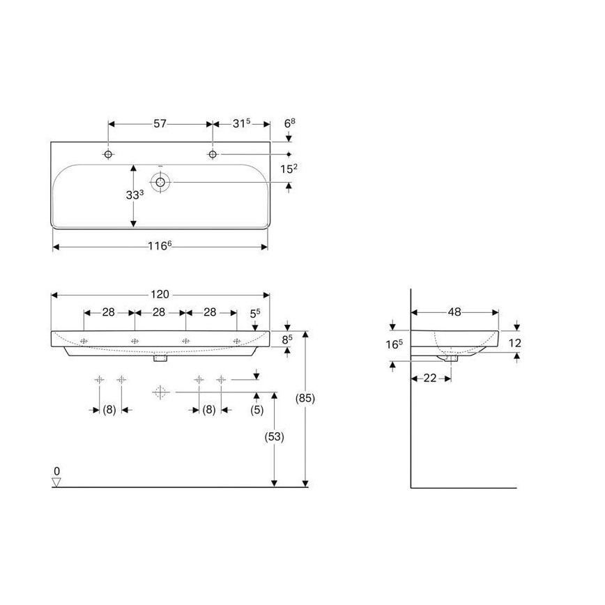 Geberit 500.253.01.1 - Seinakinnitusega topeltvalamu Smyle Square 120x48 cm keraamika/valge