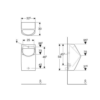 Geberit 500.254.01.1 - Smyle pissuaar, tagumine veesissevool, tagumine äravool, keraamika/valge
