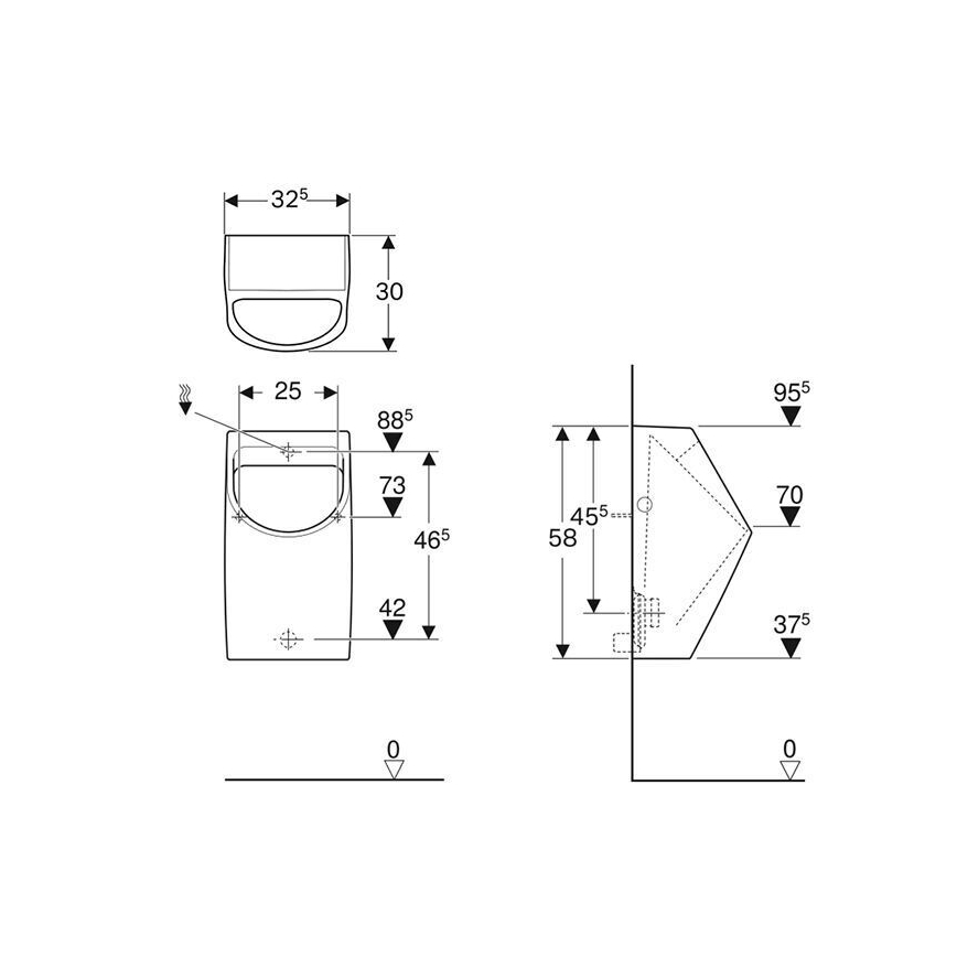 Geberit 500.254.01.1 - Smyle pissuaar, tagumine veesissevool, tagumine äravool, keraamika/valge