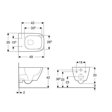 Geberit 500.379.01.1 - Seinale kinnitatav WC Rimfree Smyle Square keraamika/valge