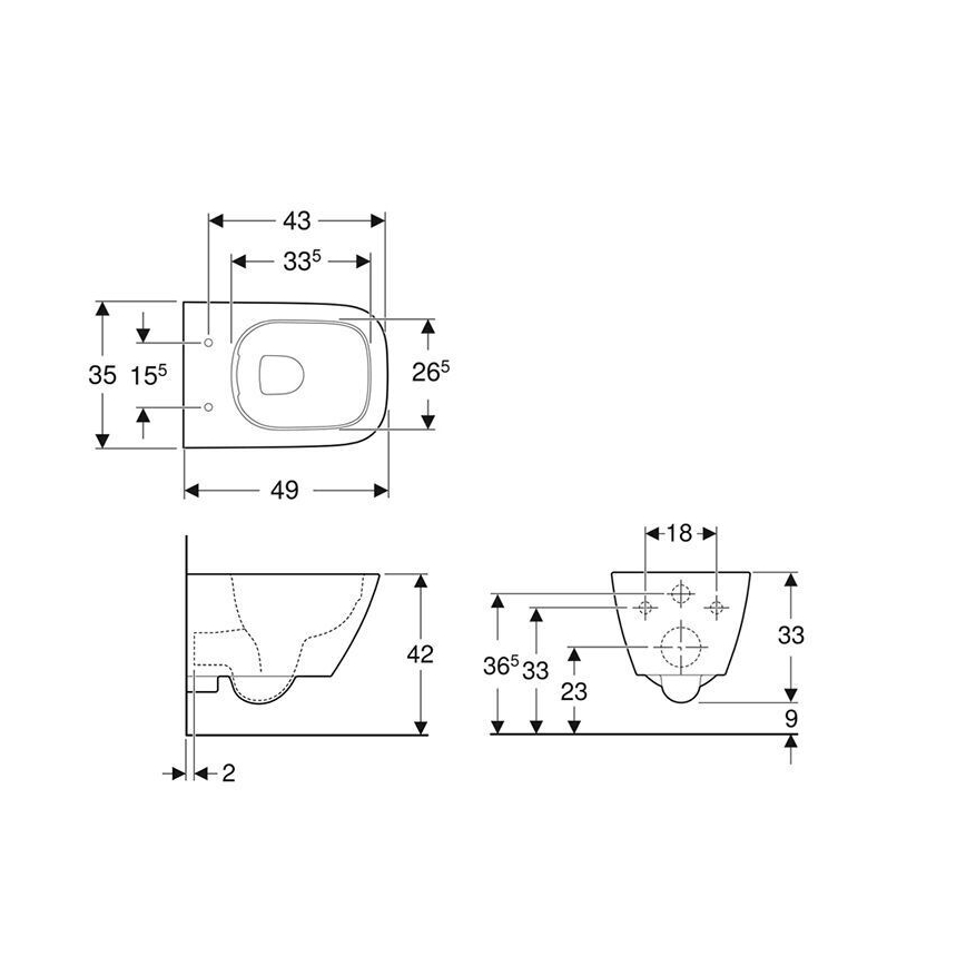 Geberit 500.379.01.1 - Seinale kinnitatav WC Rimfree Smyle Square keraamika/valge