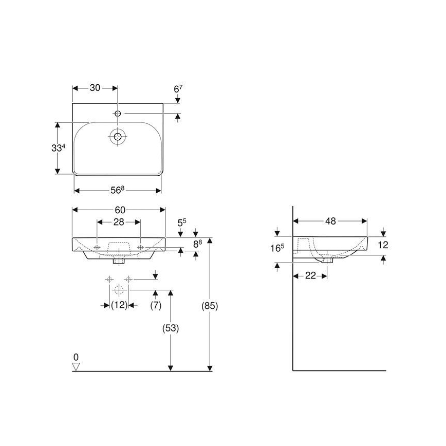 Geberit 501.732.00.1 - Seinale kinnitatav valamu Smyle Square 60 x 48 cm keraamika/valge