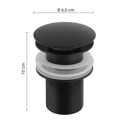 Gedy - CLICK-CLACK valamu äravoolu sulgur, läbimõõt 6,6 cm, matt must