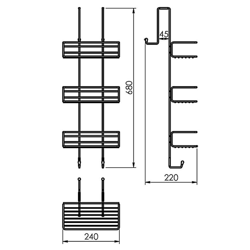 Gedy - Seinale kinnitatav duširiiul CHROM LINE 68x24 cm läikiv kroom