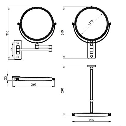 Gedy - Seinale kinnitatav meigipeegel GAIA mattmust
